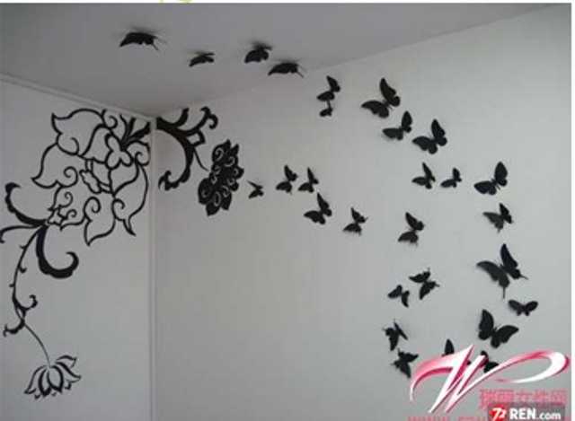 Декорирование стен бабочками из бумаги