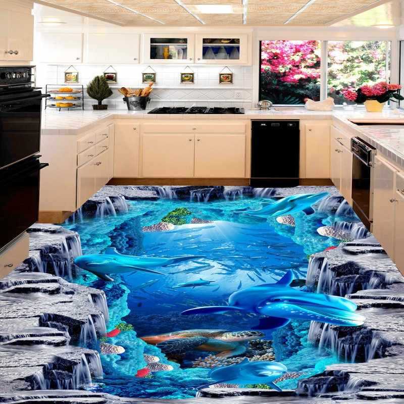 Наливной пол на кухне с 3d эффектом, с простым рисунком, фото в интерьере