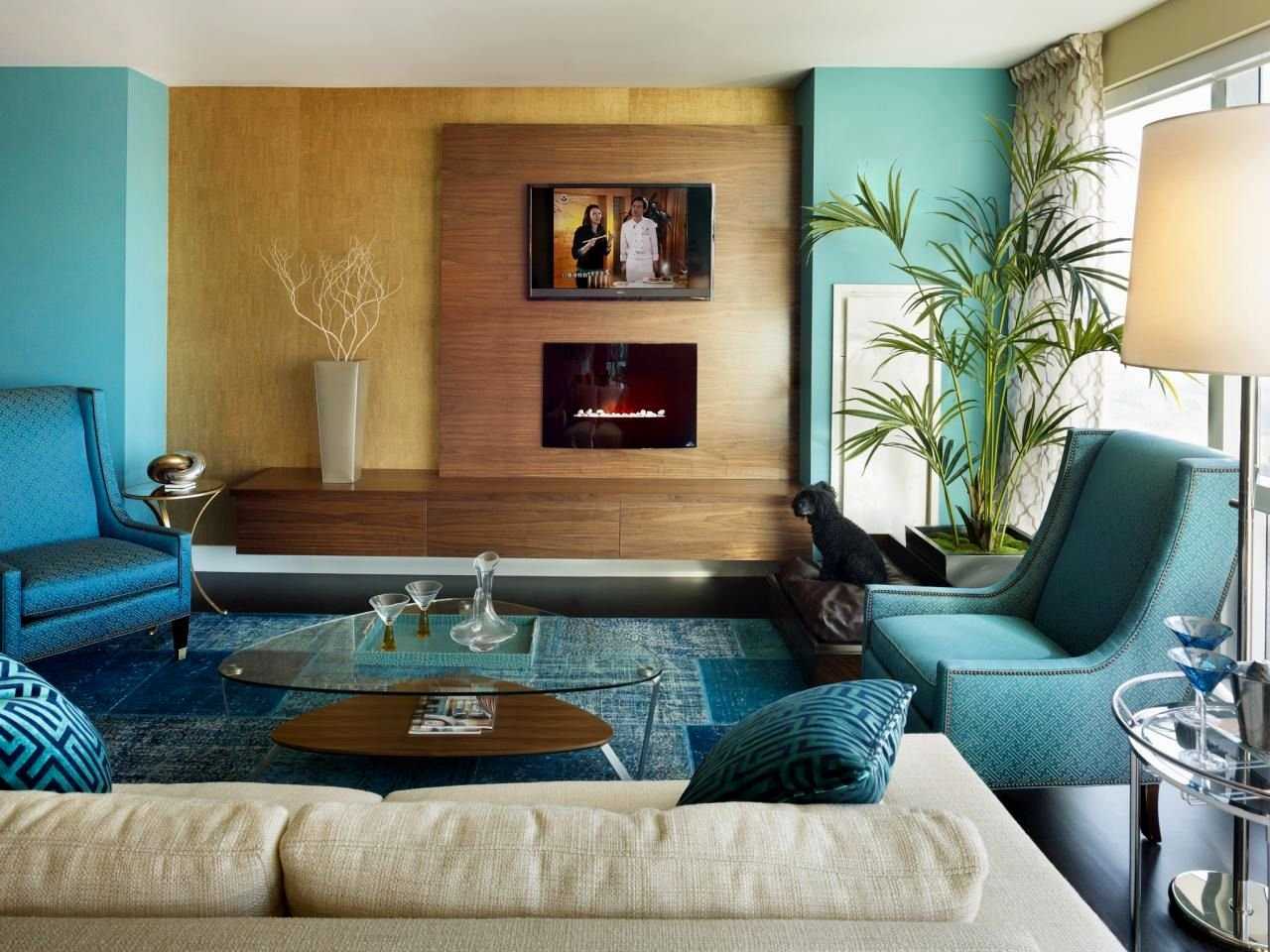 Дизайн гостиной в бирюзовом цвете: 55 лучших идей и реализаций в интерьере