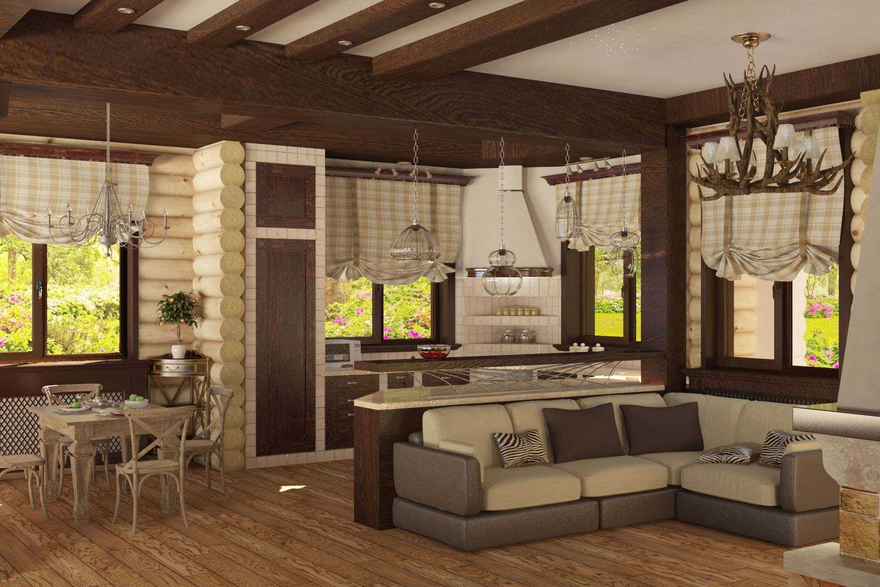 Интерьер гостиной в деревянном доме (36 фото): отделка, свет и текстиль